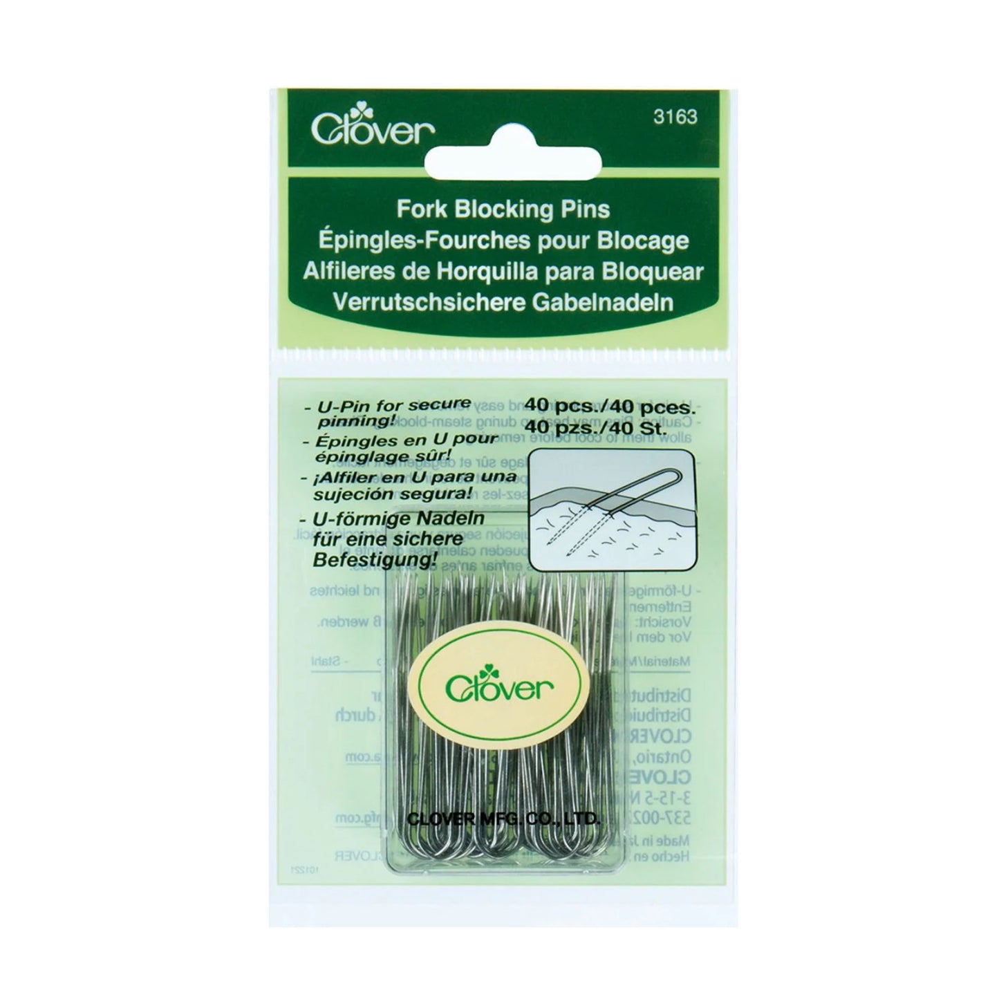 Lot de 40 épingles en U pour bloquer les projets au tricot ou au crochet de la marque Clover (référence 3163)