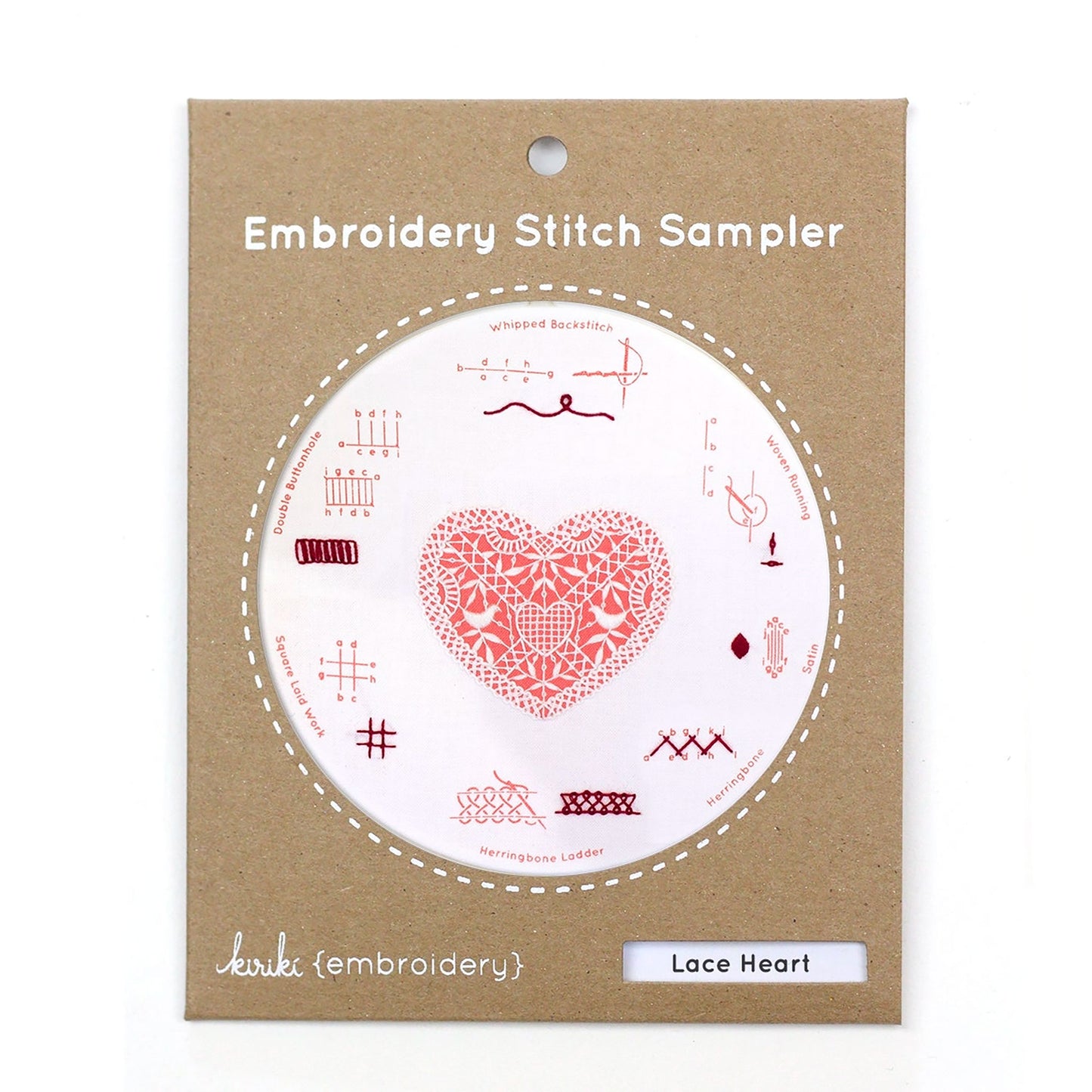 Kit de broderie Stitch Sampler de Kiriki Press modèle Lace Heart