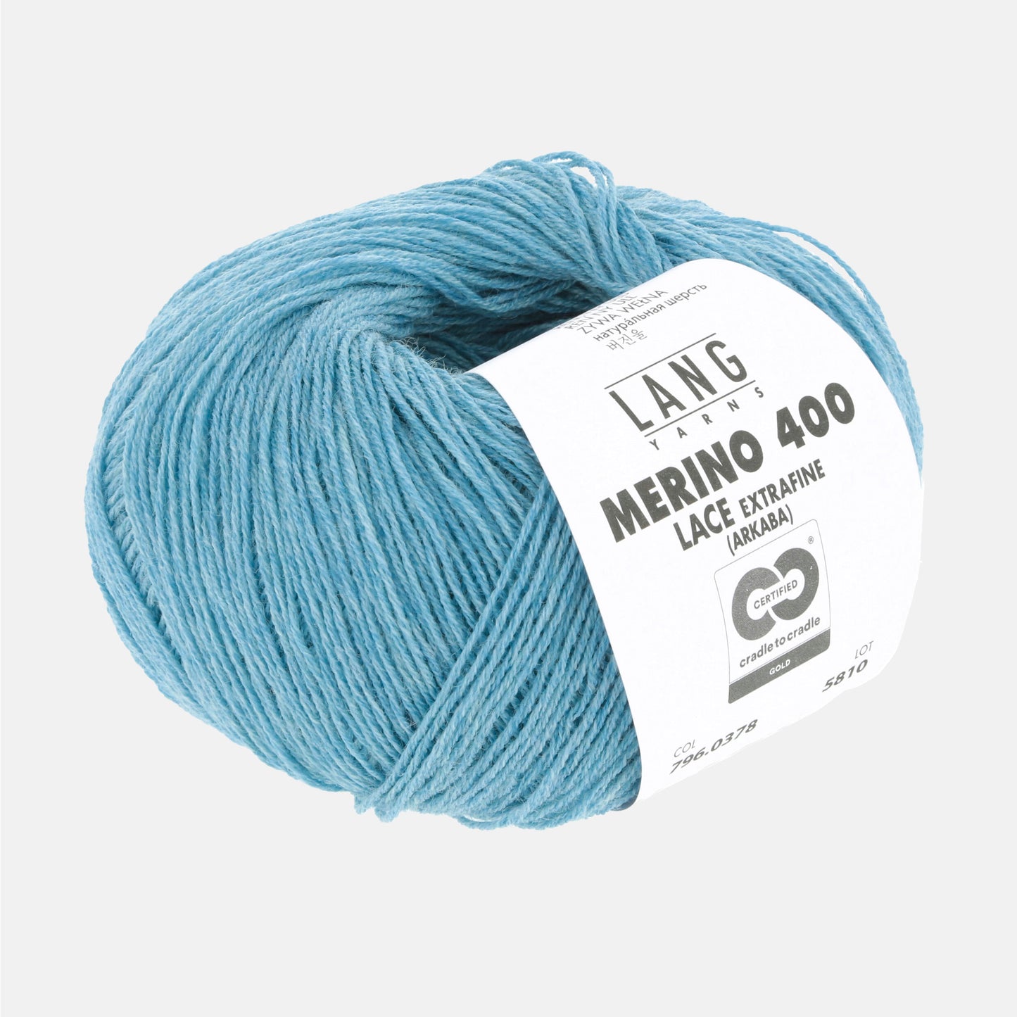 Pelote de Merino 400 Lace de Lang Yarns, coloris 0378 Ciel