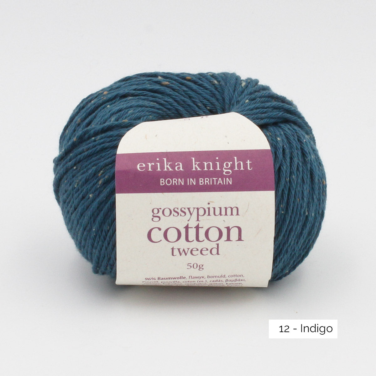 Une pelote de Gossypium Cotton Tweed d'Erika Knight coloris Indigo