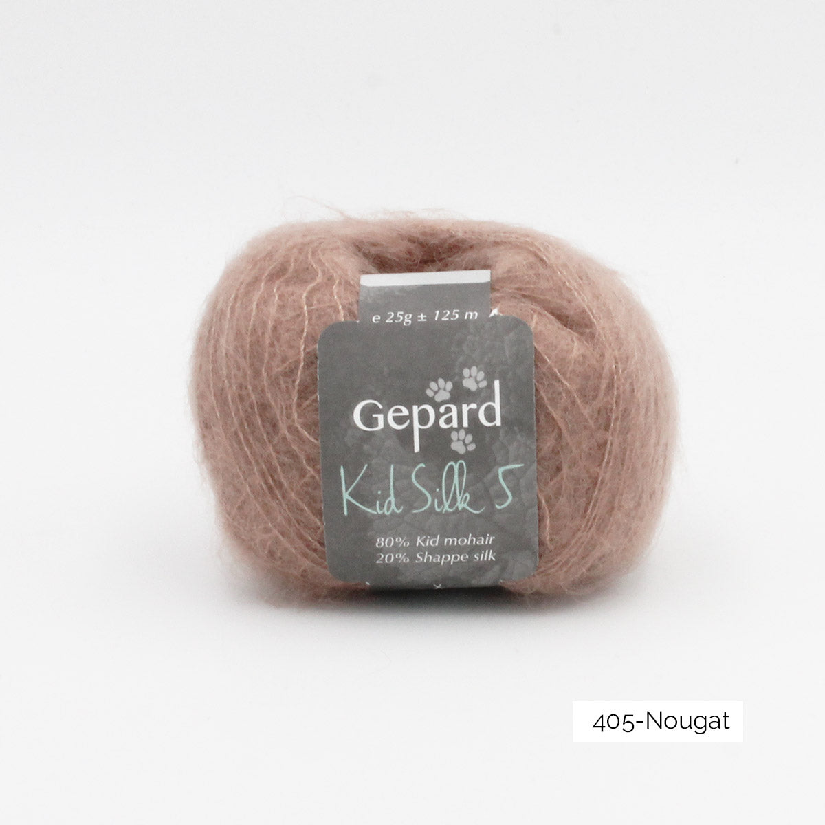 Une pelote de Kid Silk 5 de Gepard Garn dans le coloris Nougat (marron glacé)