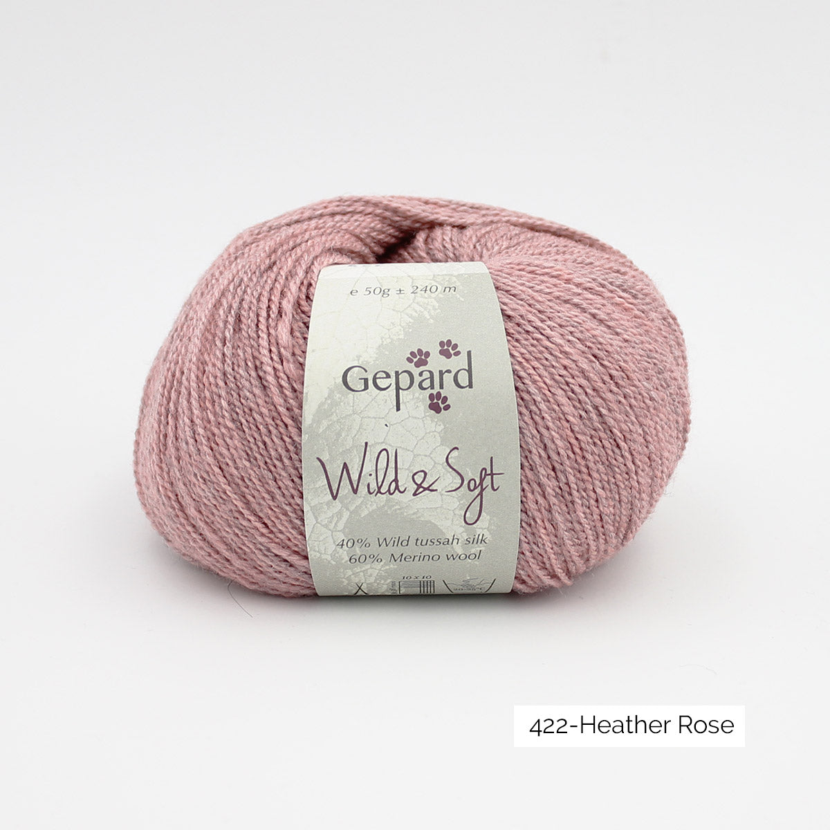 Une pelote de Wild & Soft de Gepard Garn, coloris Heather Rose (rose froid moyen chiné)