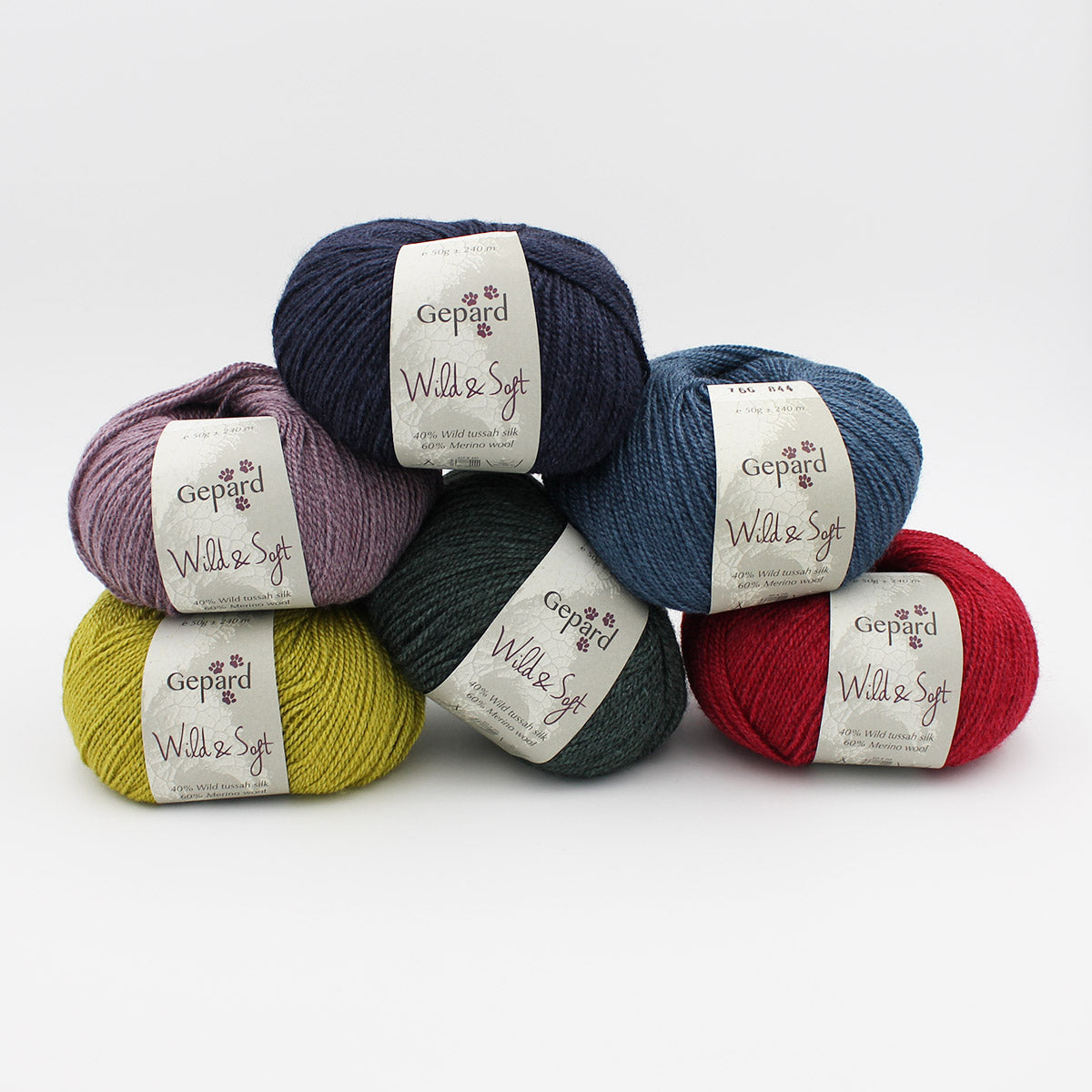 6 pelotes de Wild & Soft de Gepard Garn dans des teintes franches assorties