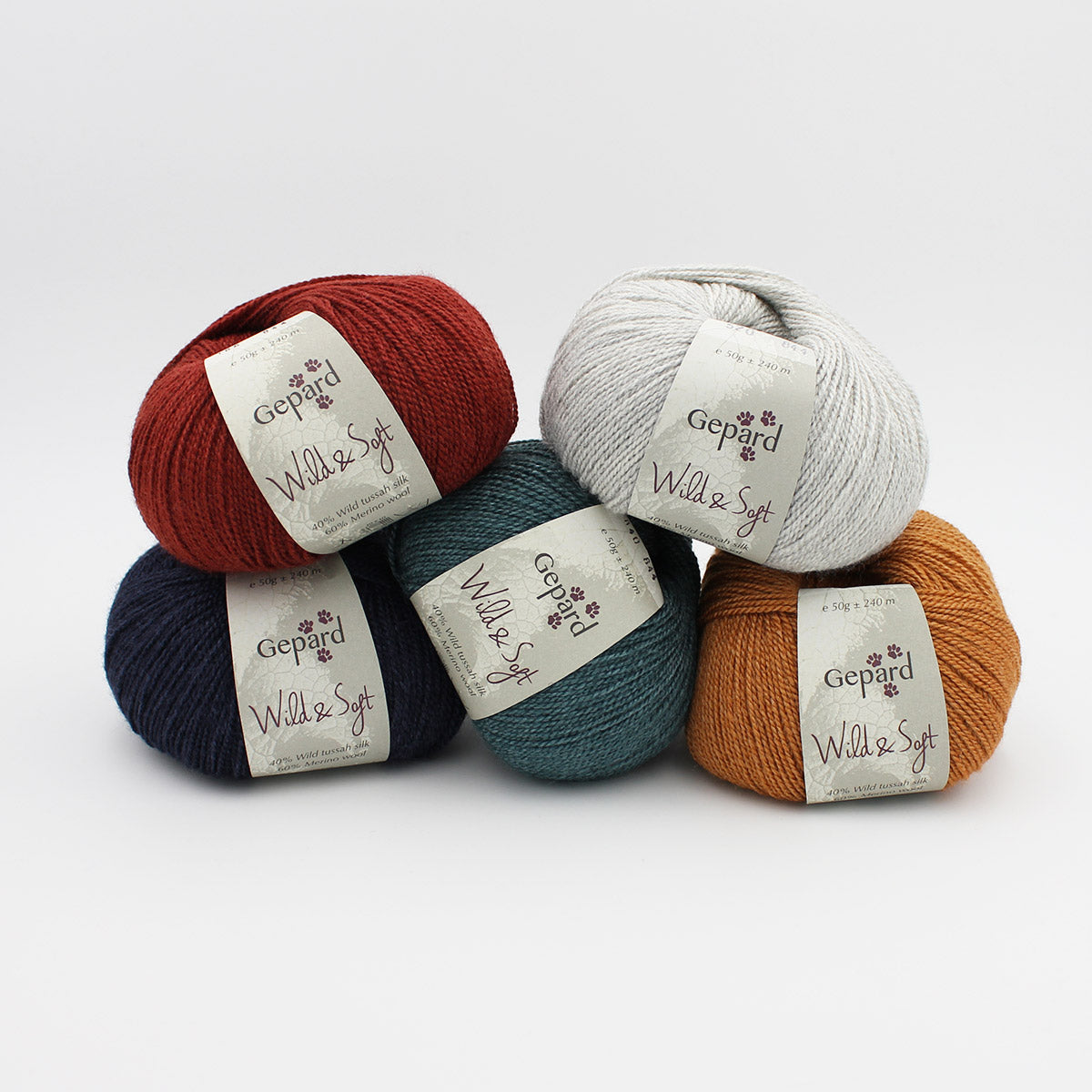 5 pelotes de Wild & Soft de Gepard Garn dans des coloris assortis