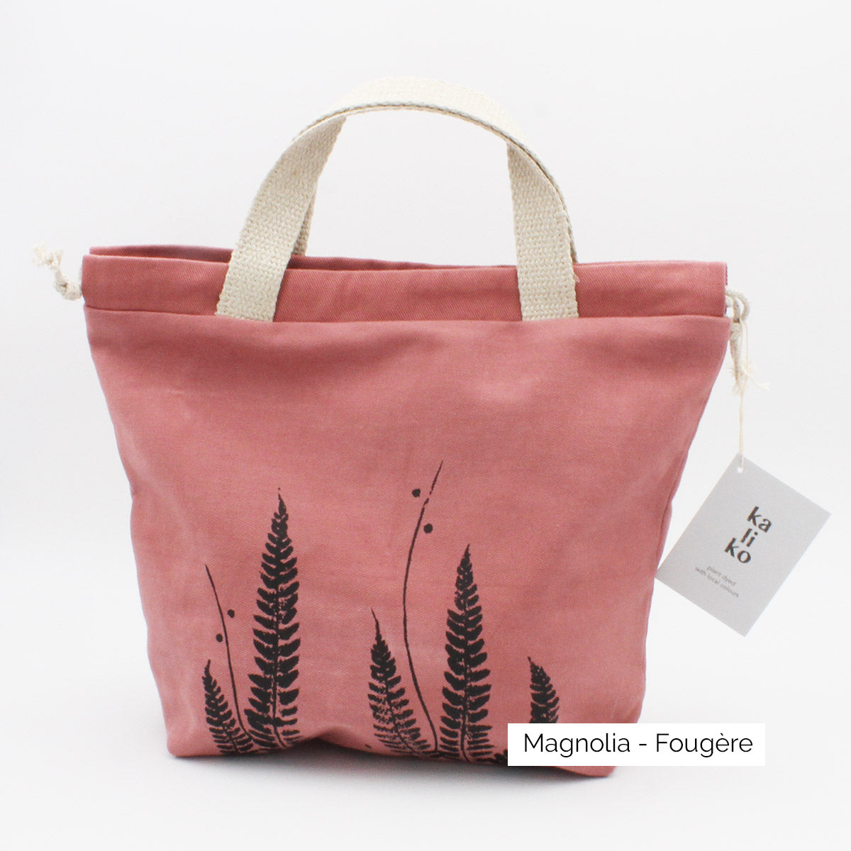 Présentation d'un sac à projet Kaliko, coloris Magnolia et imprimé Fougère