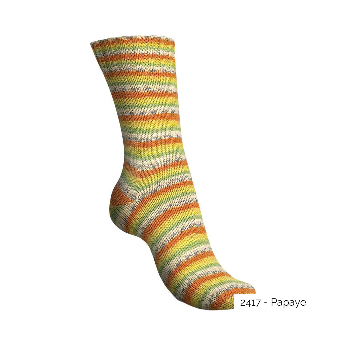 Exemple d'une chaussette tricotée avec le coloris Papaye de la gamme Tutti Frutti Cotton de Regia