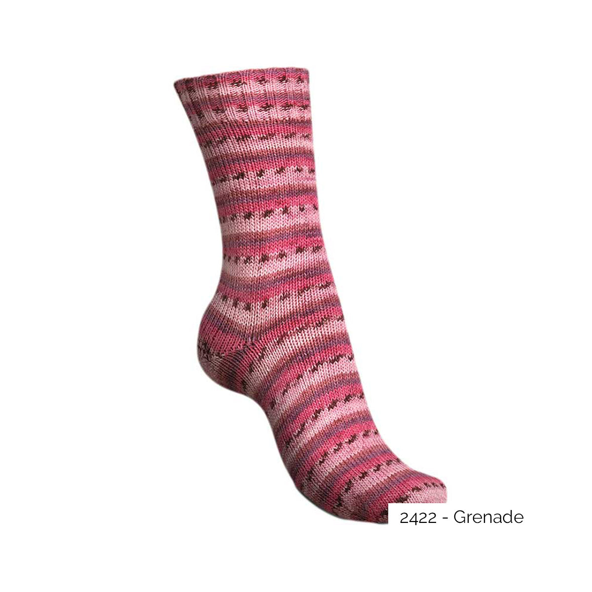 Exemple d'une chaussette tricotée avec le coloris Grenade de la gamme Tutti Frutti Cotton de Regia