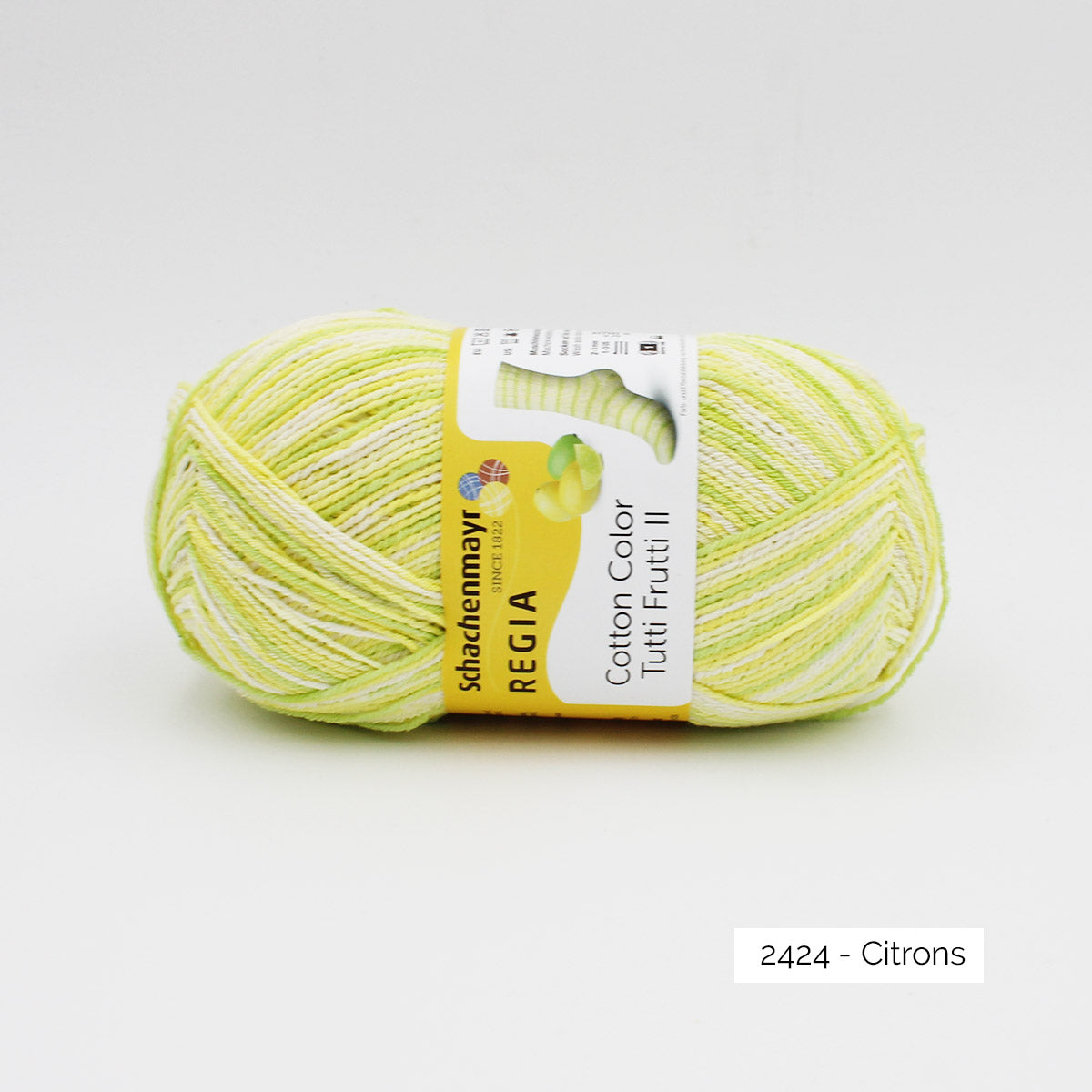 Une pelote de fil à chaussettes Regia coloris Citrons de la gamme Tutti Frutti Cotton