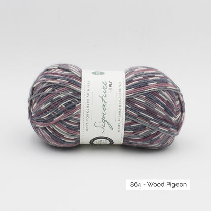 Une pelote de Signature 4ply de West Yorkshire Spinners coloris Wood Pigeon