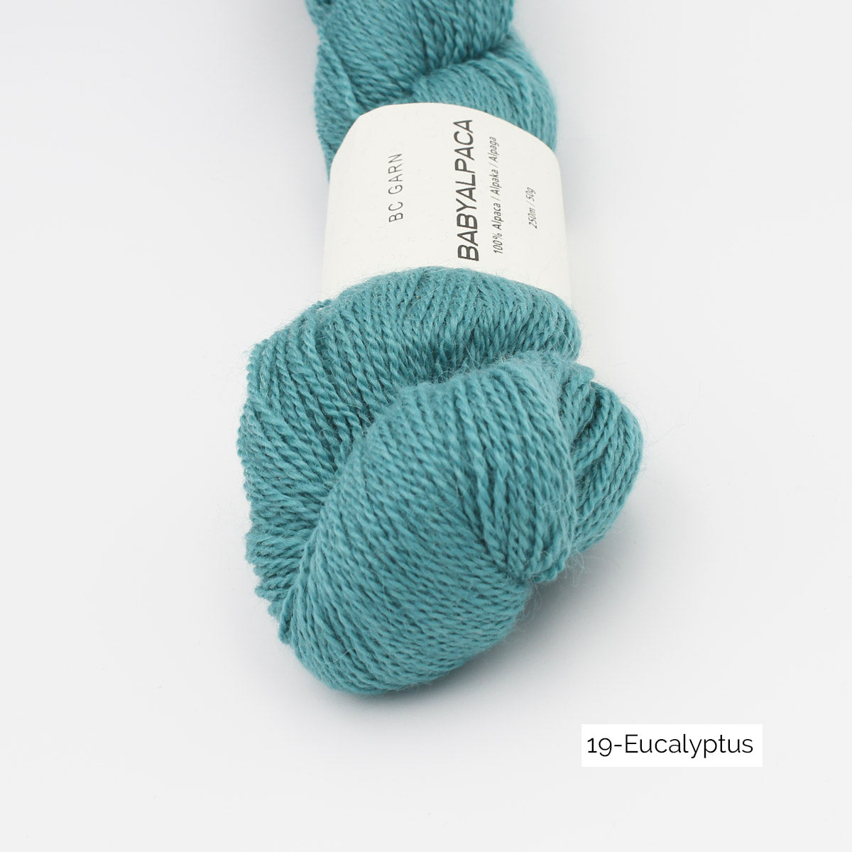 Texture et couleur d'un écheveau de Baby Alpaca de BC Garn coloris 19 Eucalyptus