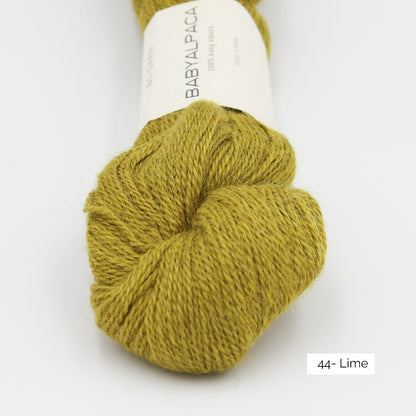 Texture et couleur d'un écheveau de Baby Alpaca de BC Garn, coloris 44 Lime (tilleul)