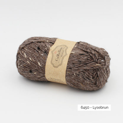 Pelote de Lama Tweed de CaMaRose, mélange de lama, laine et viscose, coloris 6450 Lysebrun (brun froid tweedé noir et naturel)