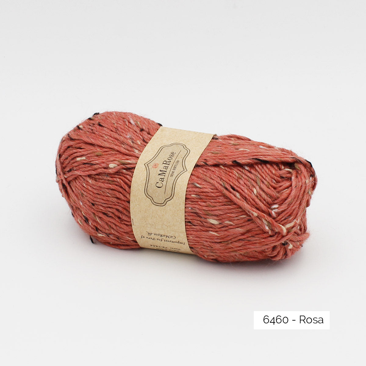 Pelote de Lama Tweed de CaMaRose, mélange de lama, laine et viscose, coloris 6460 Rosa (corail tweedé naturel, caramel et brun foncé)