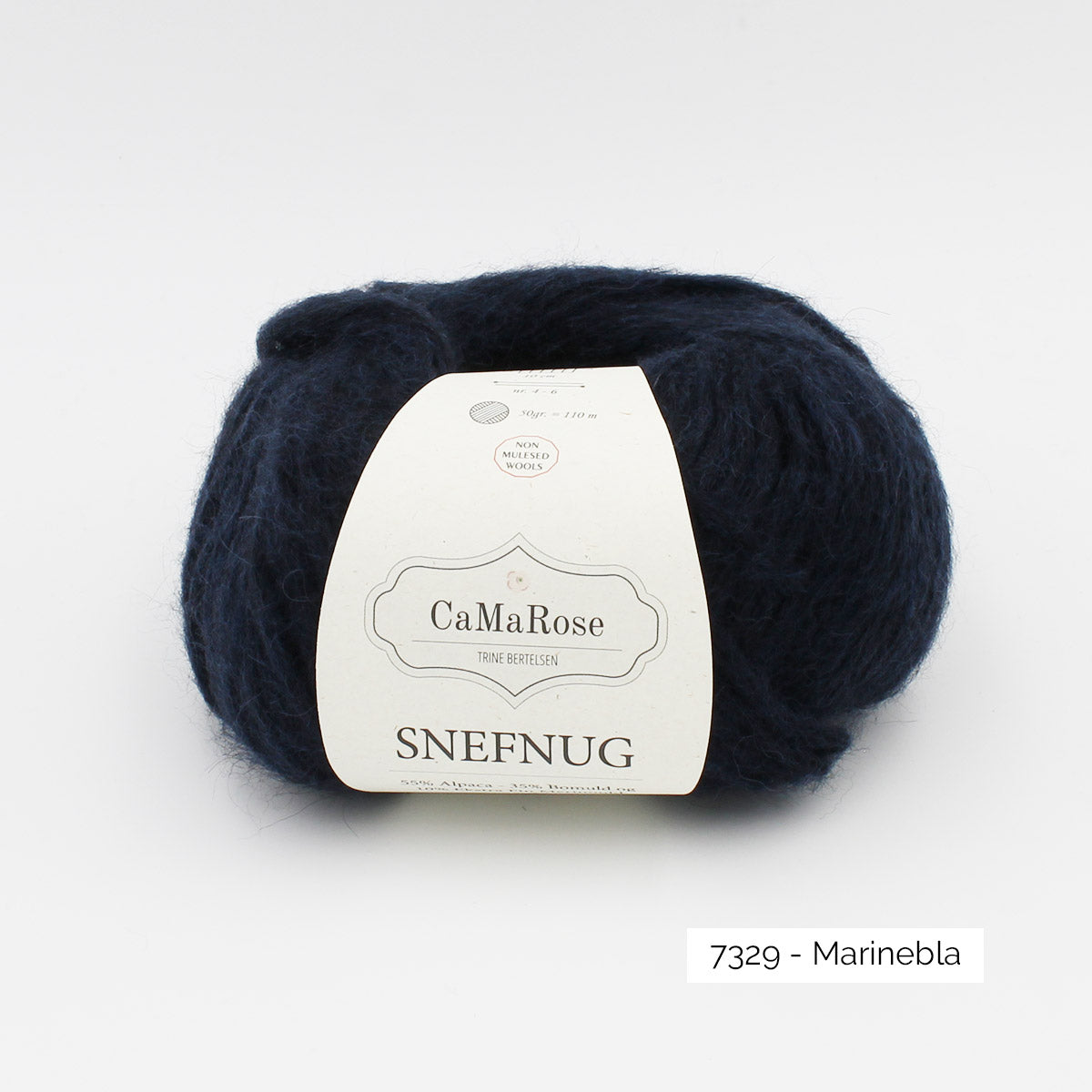 Pelote de Snefnug de CaMaRose, alpaga et mérinos soufflé sur un filet de coton, coloris 7329 Marinebla