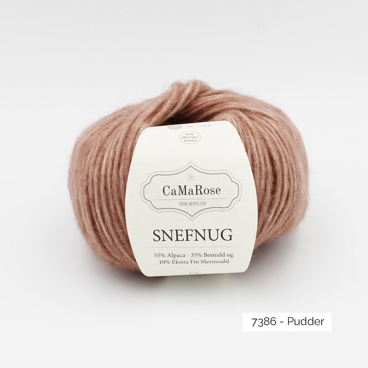 Pelote de Snefnug de CaMaRose, alpaga et mérinos soufflé sur un filet de coton, coloris 7386 Pudder (poudre)