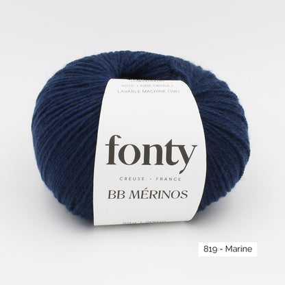 Pelote de mérinos extrafin superwash BB Mérinos de Fonty, coloris 819 Marine