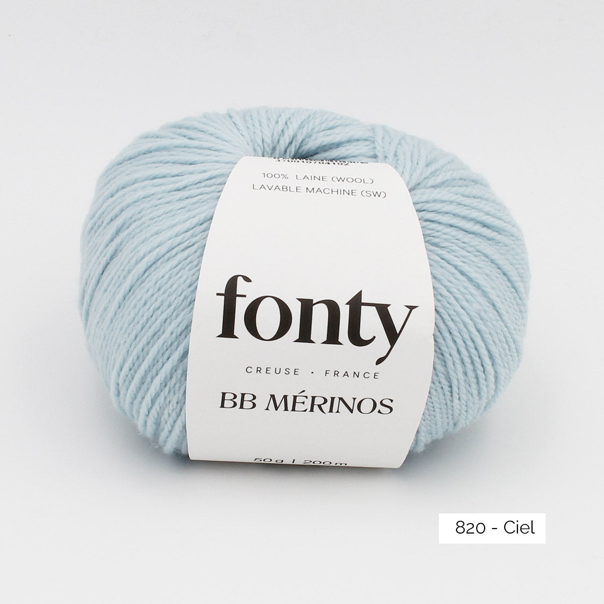 Pelote de mérinos extrafin superwash BB Mérinos de Fonty, coloris 820 Ciel