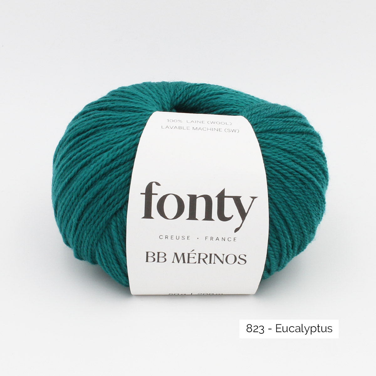 Pelote de mérinos extrafin superwash BB Mérinos de Fonty, coloris 823 Eucalyptus