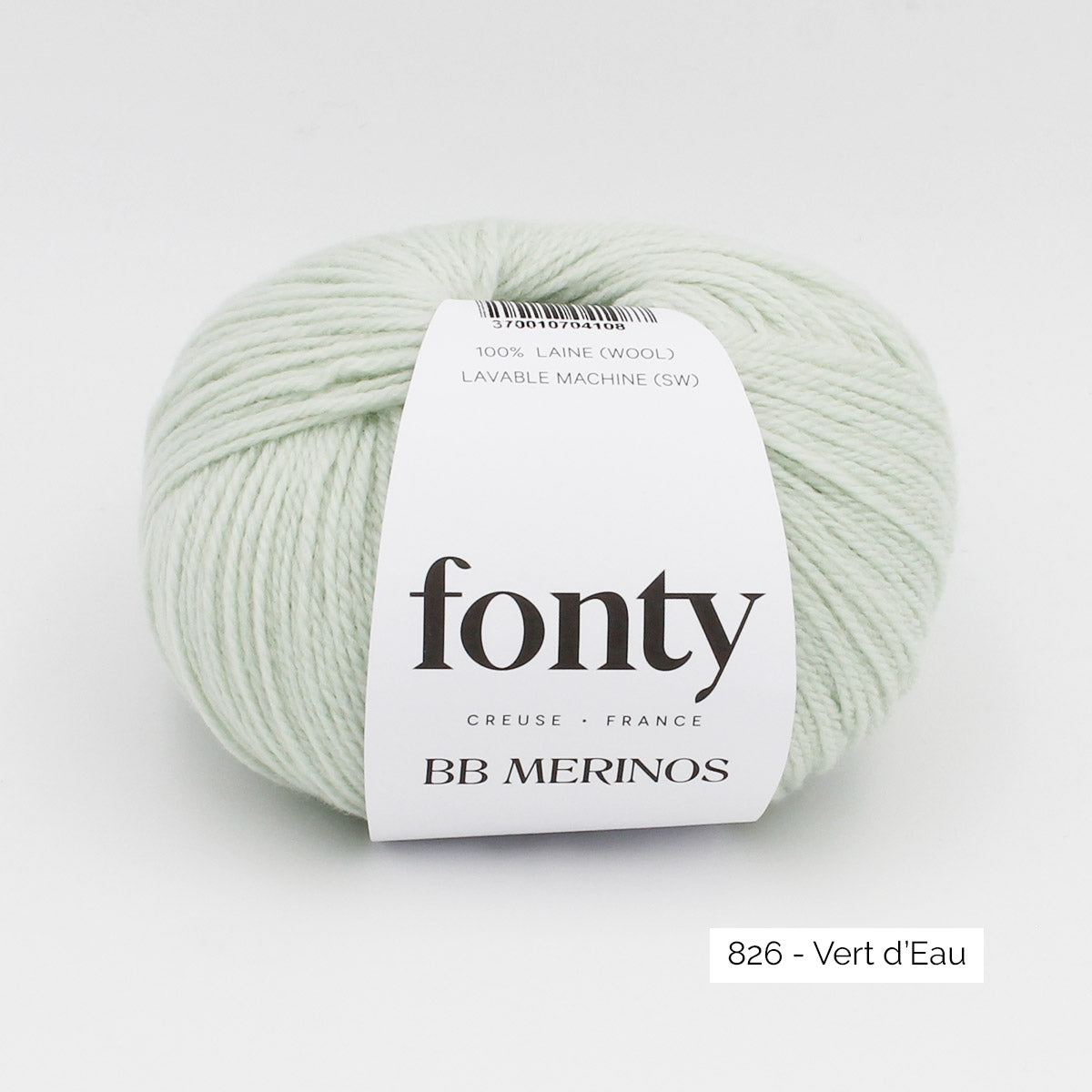 Pelote de mérinos extrafin superwash BB Mérinos de Fonty, coloris 826 Vert d'Eau