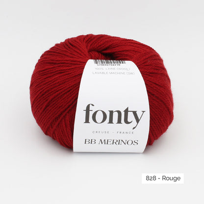 Pelote de mérinos extrafin superwash BB Mérinos de Fonty, coloris 828 Rouge