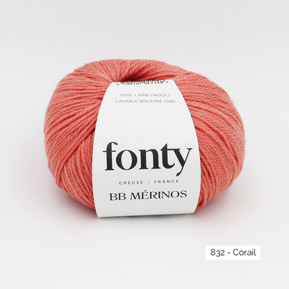 Pelote de mérinos extrafin superwash BB Mérinos de Fonty, coloris 832 Corail