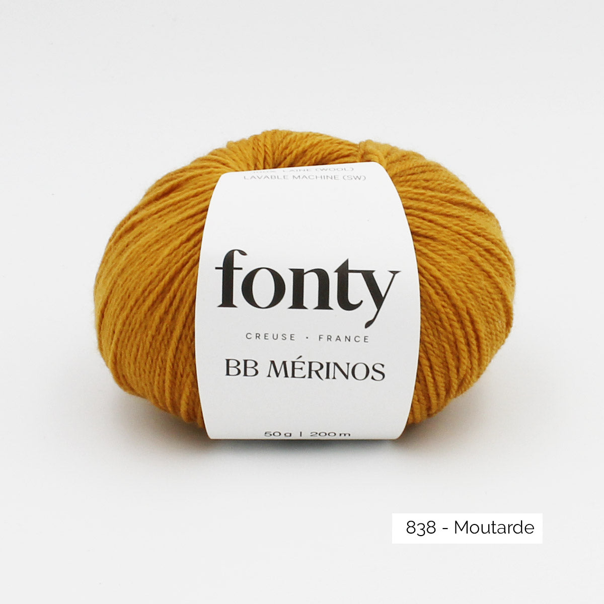 Pelote de mérinos extrafin superwash BB Mérinos de Fonty, coloris 838 Moutarde