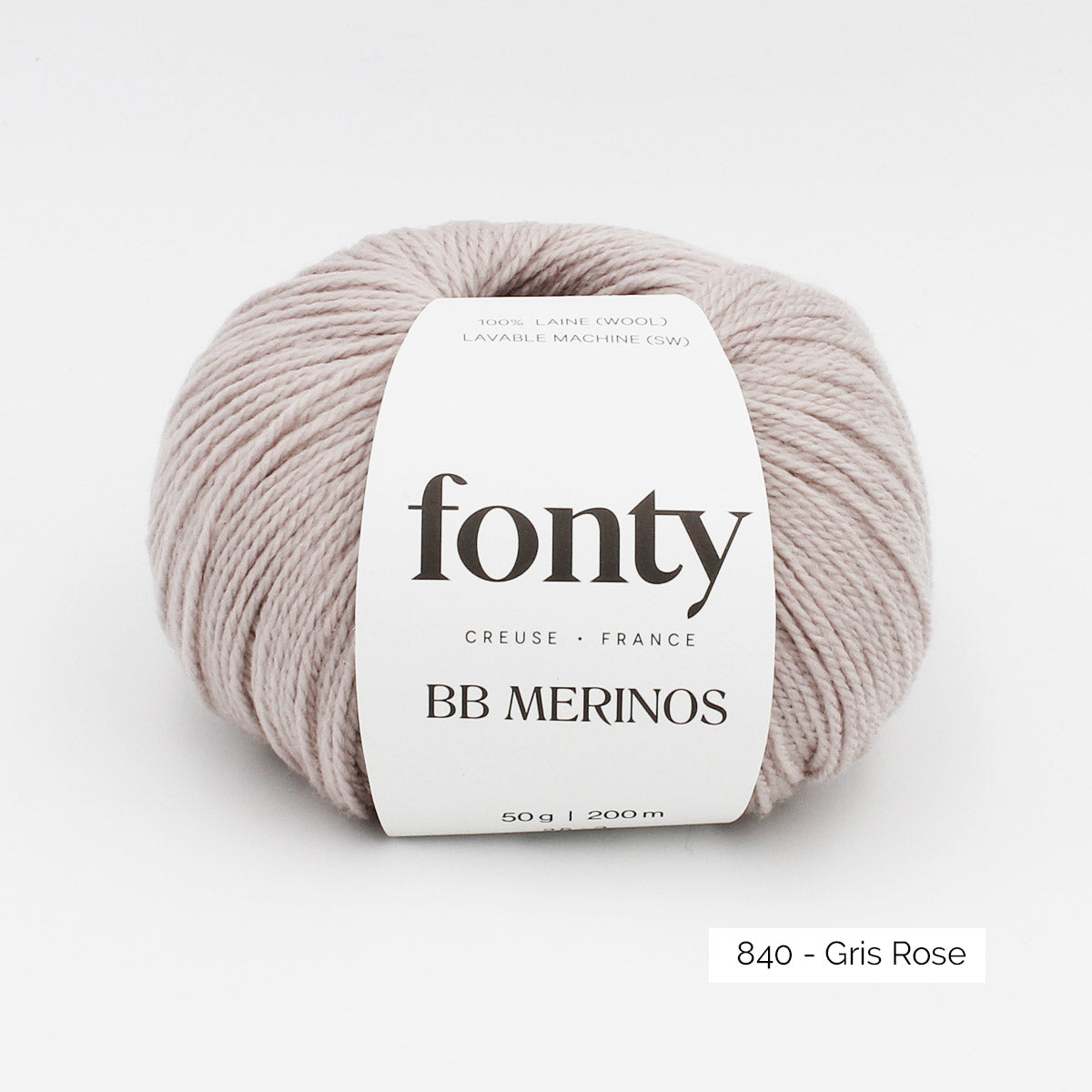 Pelote de mérinos extrafin superwash BB Mérinos de Fonty, coloris 840 Gris Rose