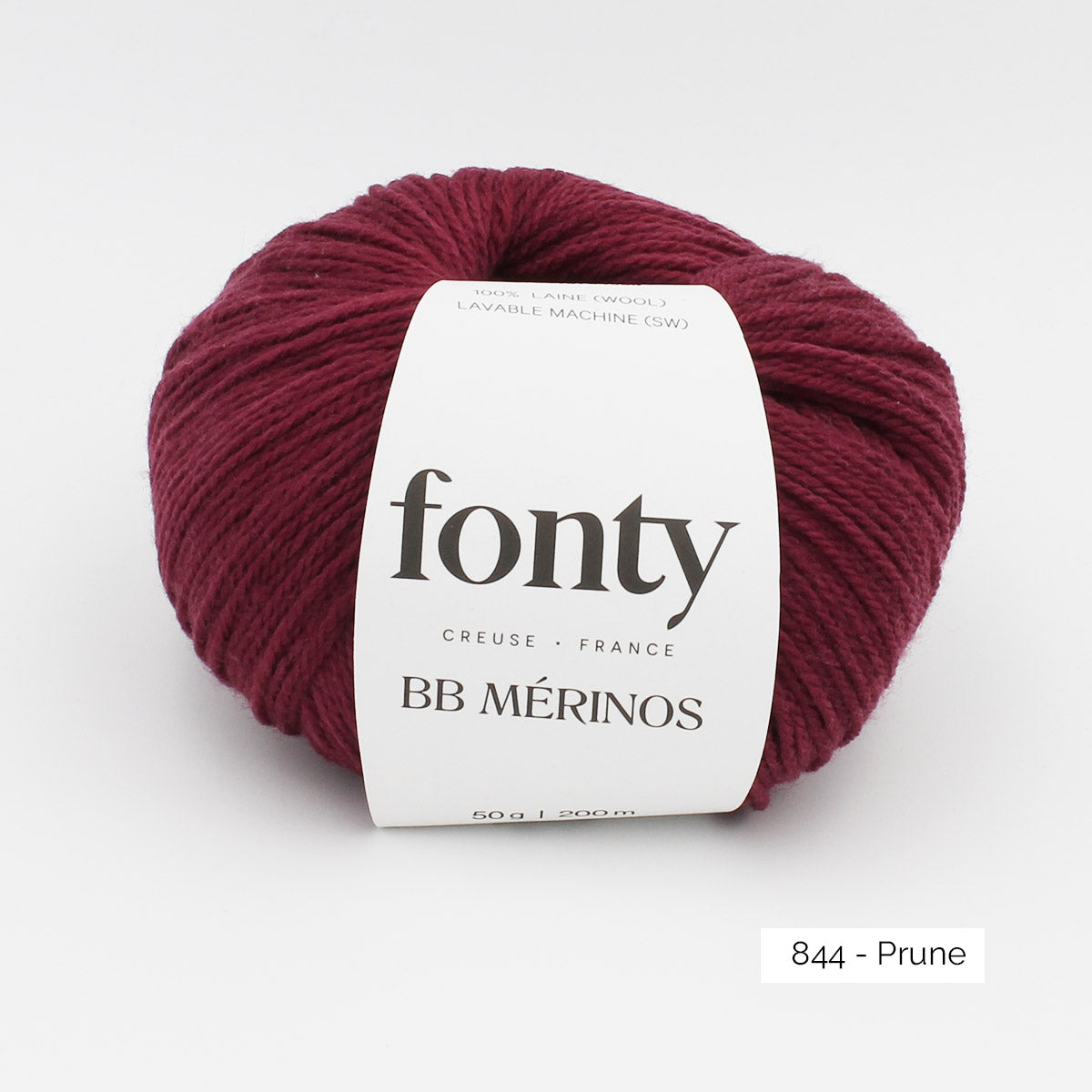 Pelote de mérinos extrafin superwash BB Mérinos de Fonty, coloris 844 Prune