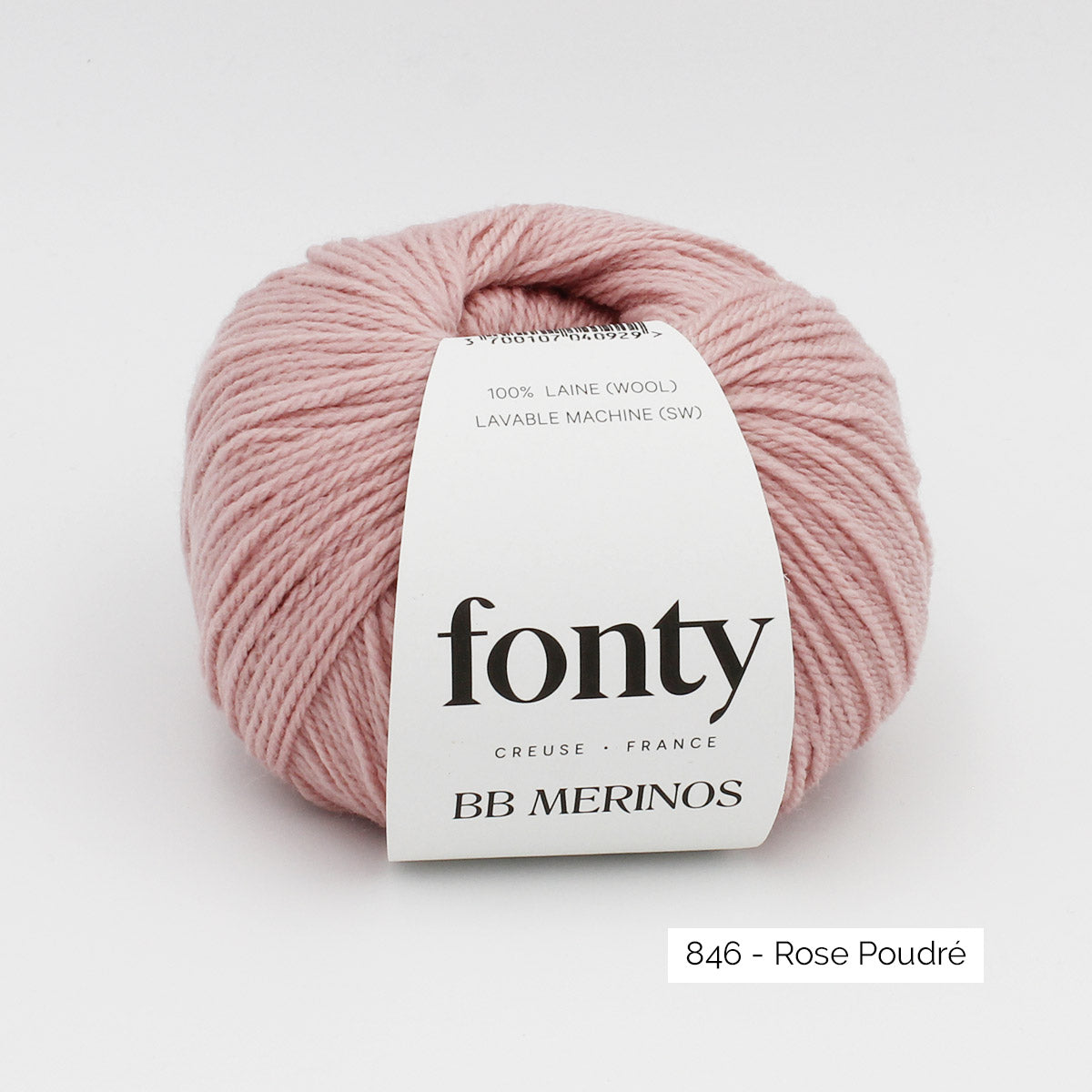 Pelote de mérinos extrafin superwash BB Mérinos de Fonty, coloris 846 Rose Poudré