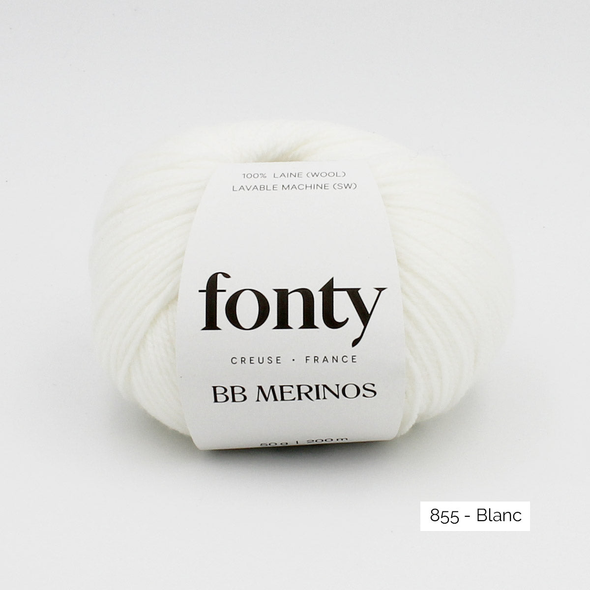 Pelote de mérinos extrafin superwash BB Mérinos de Fonty, coloris 855 Blanc