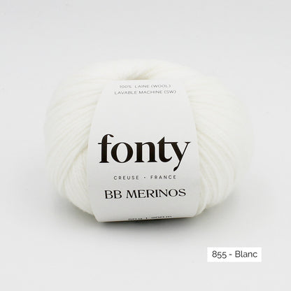 Pelote de mérinos extrafin superwash BB Mérinos de Fonty, coloris 855 Blanc