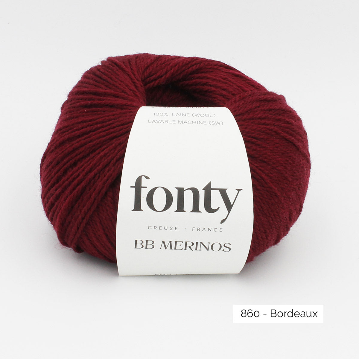 Pelote de mérinos extrafin superwash BB Mérinos de Fonty, coloris 860 Bordeaux