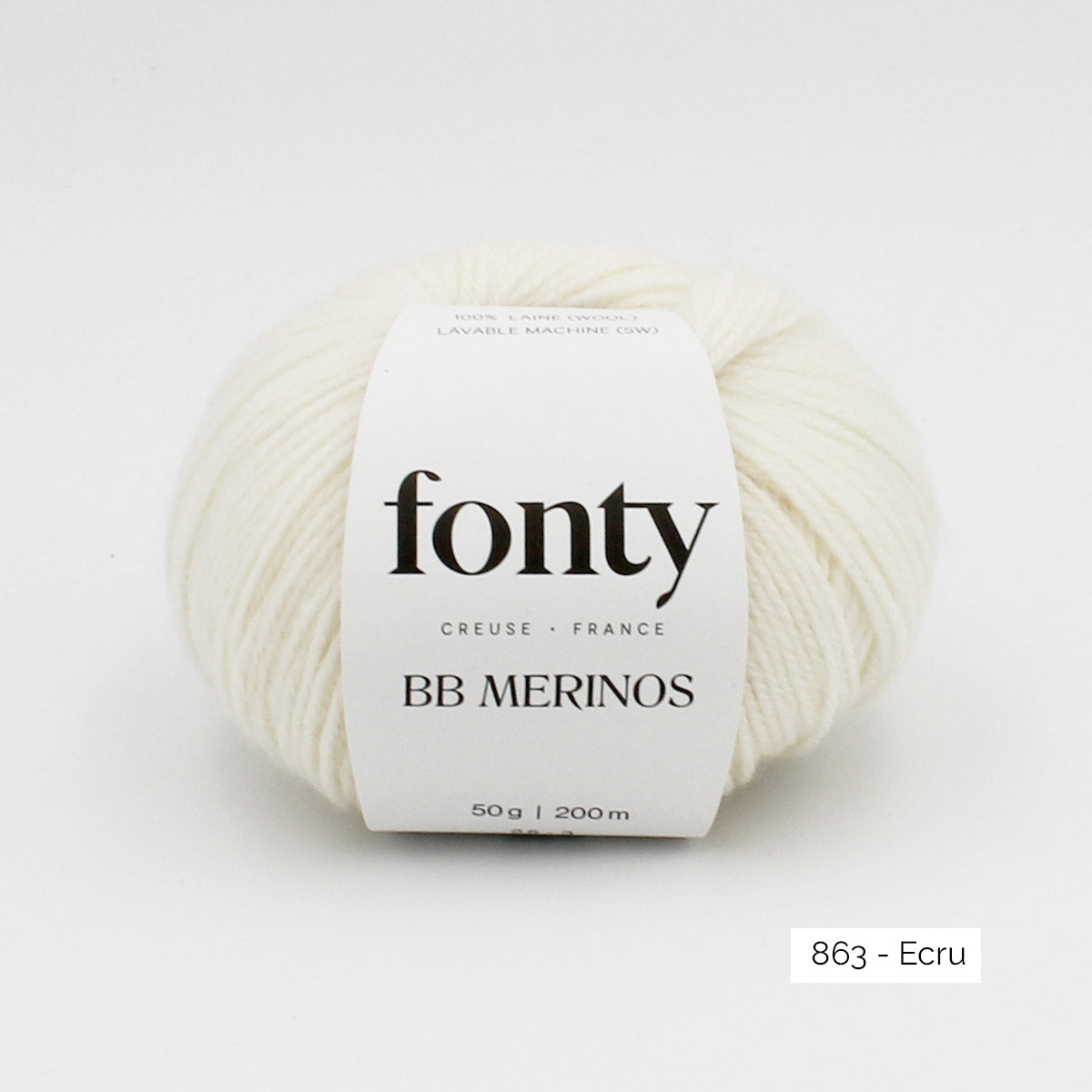 Pelote de mérinos extrafin superwash BB Mérinos de Fonty, coloris 863 Ecru