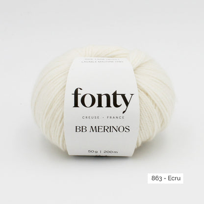 Pelote de mérinos extrafin superwash BB Mérinos de Fonty, coloris 863 Ecru