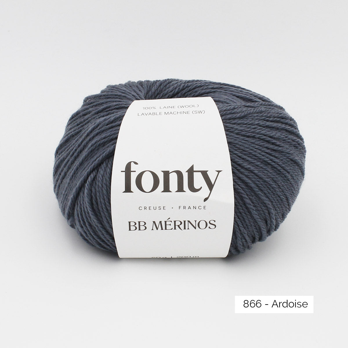 Pelote de mérinos extrafin superwash BB Mérinos de Fonty, coloris 866 Ardoise