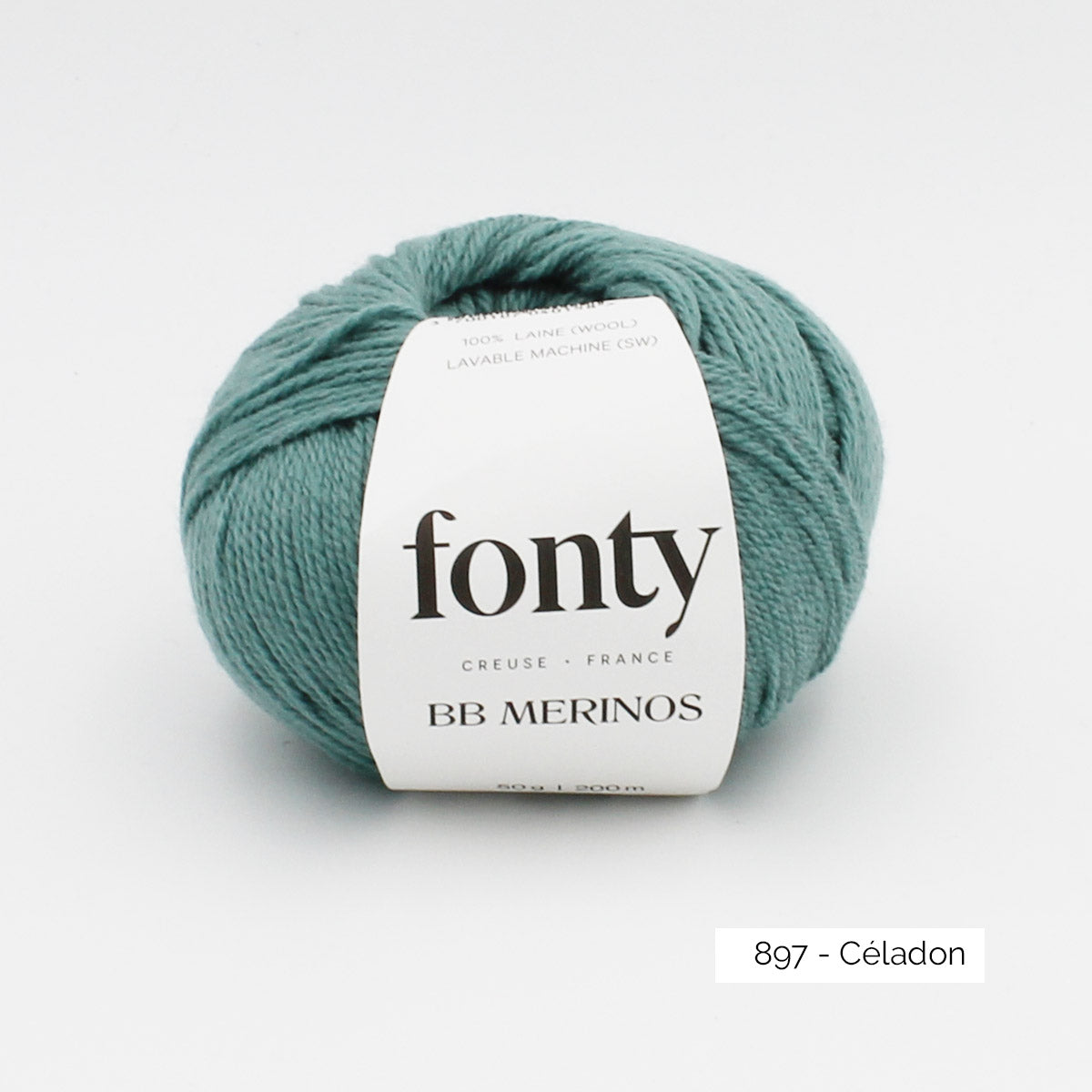 Pelote de mérinos extrafin superwash BB Mérinos de Fonty, coloris 897 Celadon