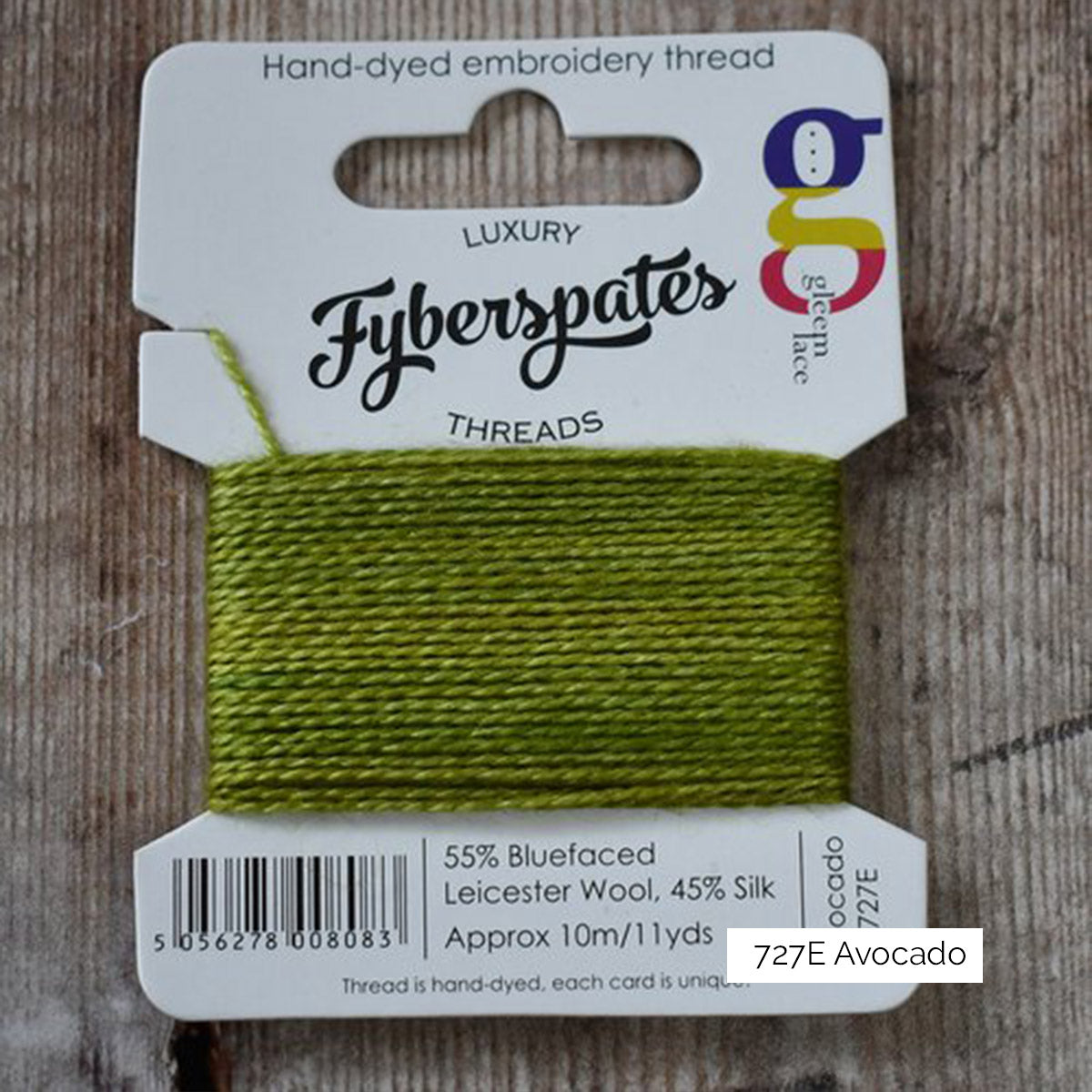 Bobinette de fil à broder laine BFL et soie Fyberspates coloris 727E Avocado