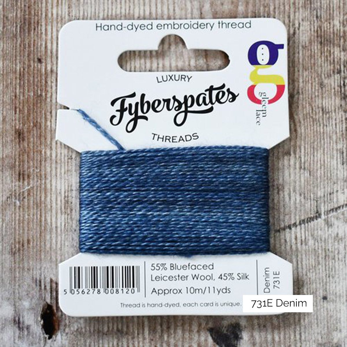 Bobinette de fil à broder laine BFL et soie Fyberspates coloris 731E Denim