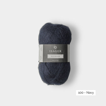 Pelote de mohair et soie Silk Mohair d'Isager, coloris 100 Navy