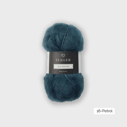 Pelote de mohair et soie Silk Mohair d'Isager, coloris 16 Petrol