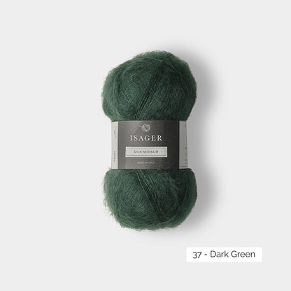 Pelote de mohair et soie Silk Mohair d'Isager coloris 37 Dark Green