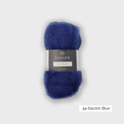 Pelote de mohair et soie Silk Mohair d'Isager coloris 54 Electric Blue