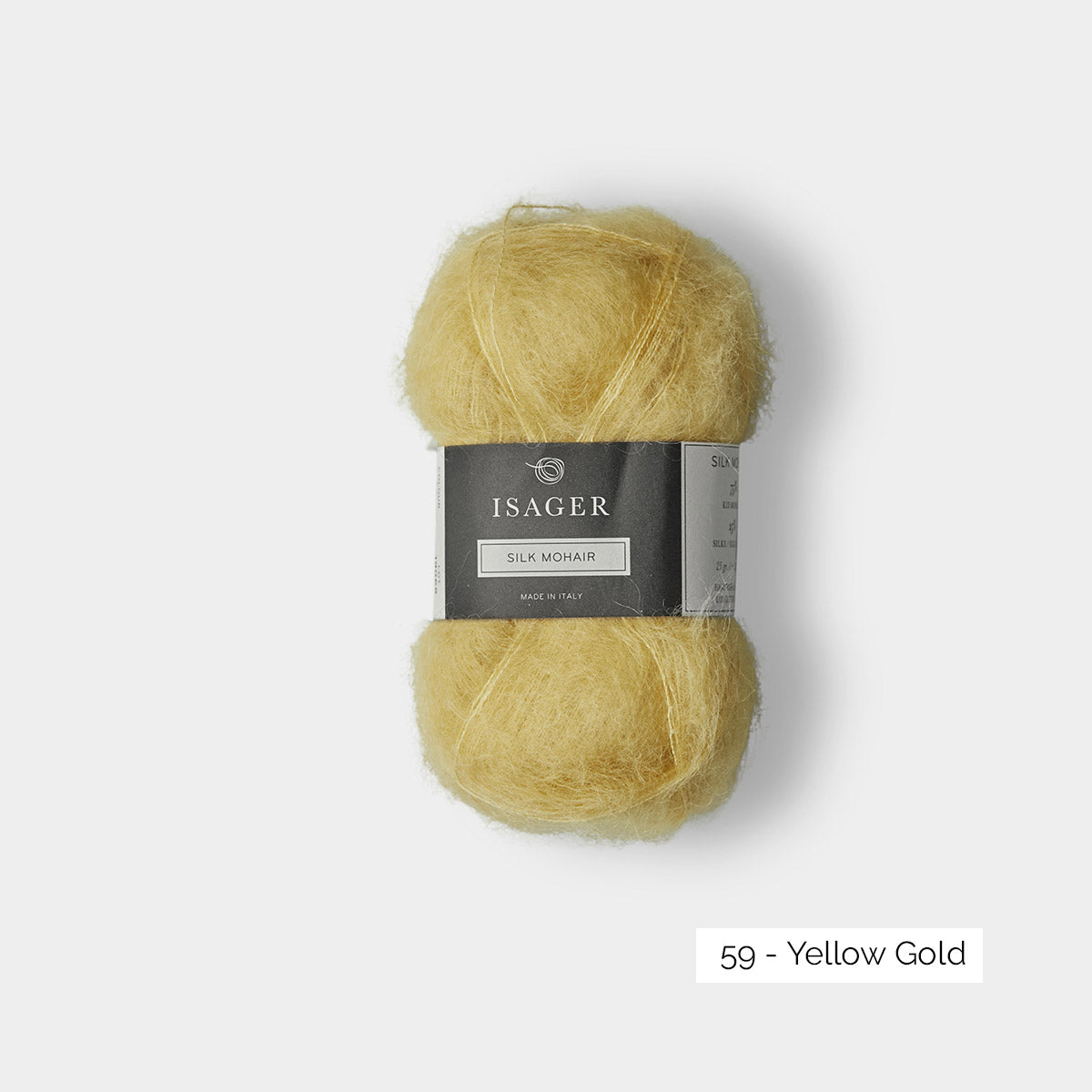 Pelote de mohair et soie Silk Mohair d'Isager coloris 59 Yellow Gold