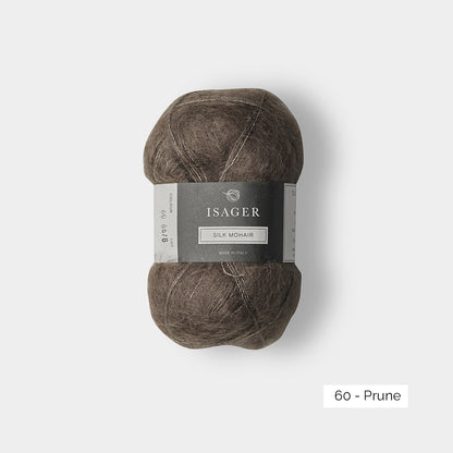 Pelote de mohair et soie Silk Mohair d'Isager coloris 60 Prune