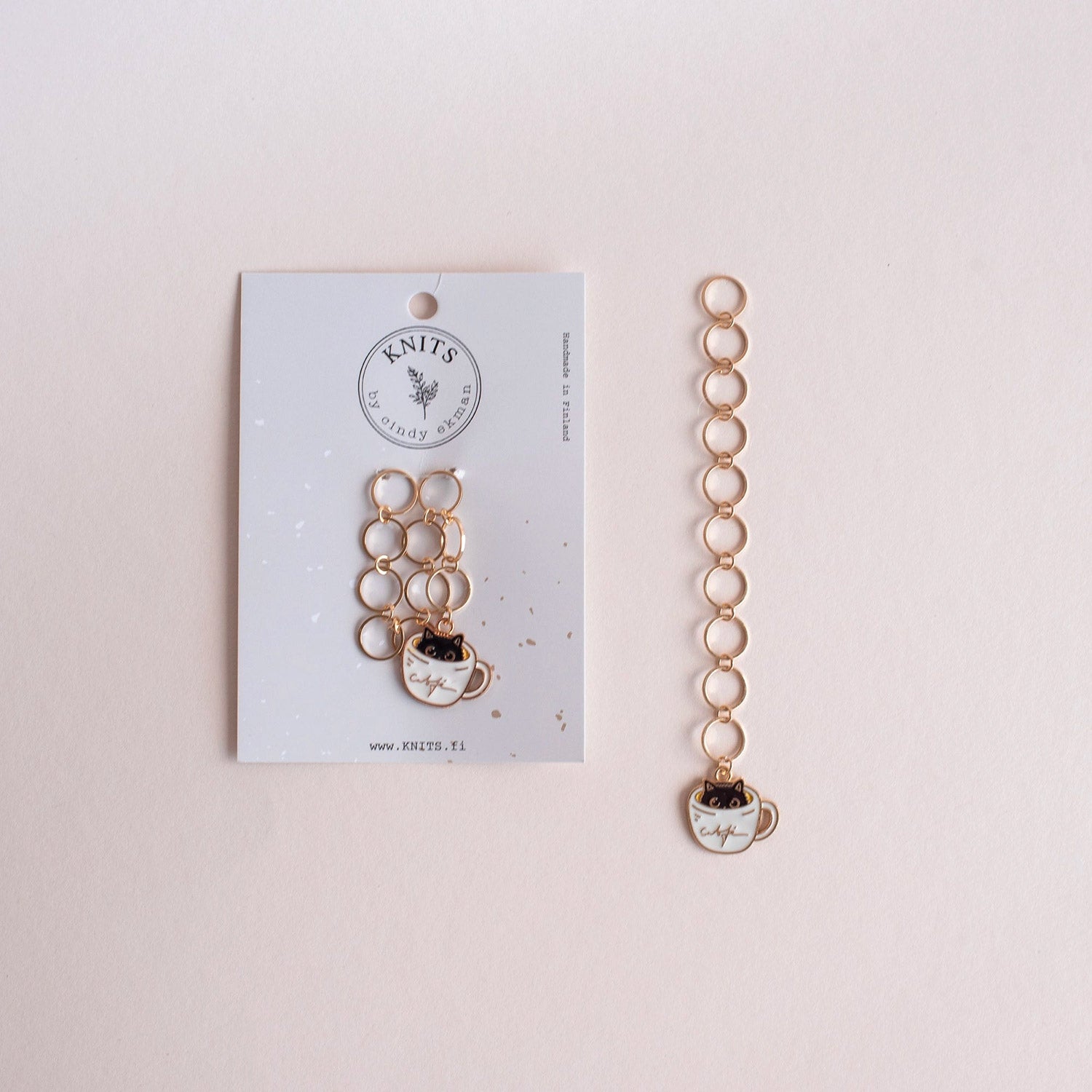 Compte-rangs chaînette Knits by ce, modèle Chat dans une tasse