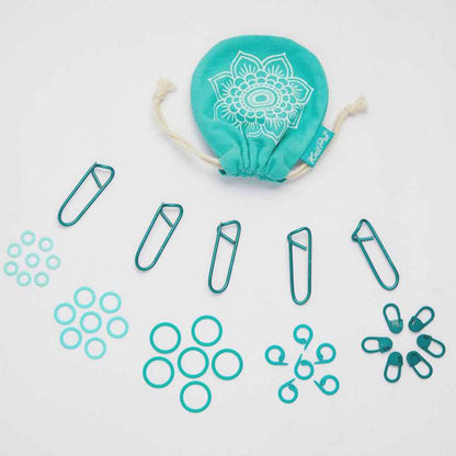 Anneaux marqueurs plastique turquoise de la collection Mindful de Knit Pro et leur pochette