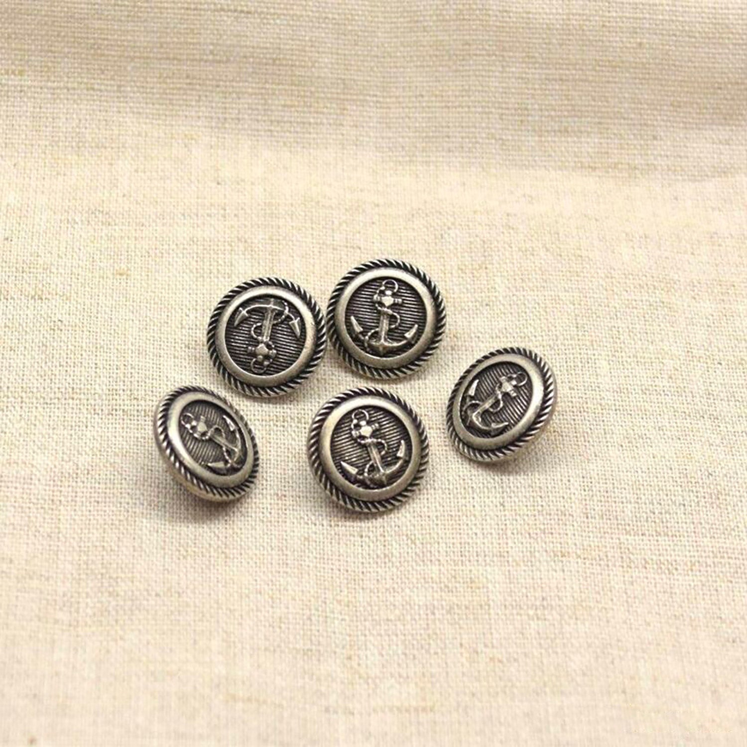 Boutons La Droguerie modèle Ancre Vieil Argent (polyester ; 18 mm)