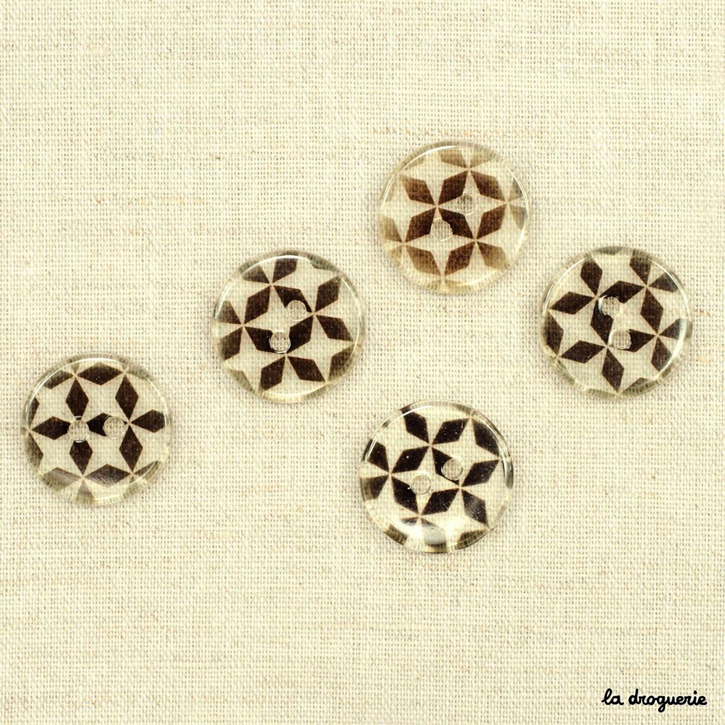 Boutons La Droguerie modèle Cristal Moulins (Transparent-Noir ; 20mm)