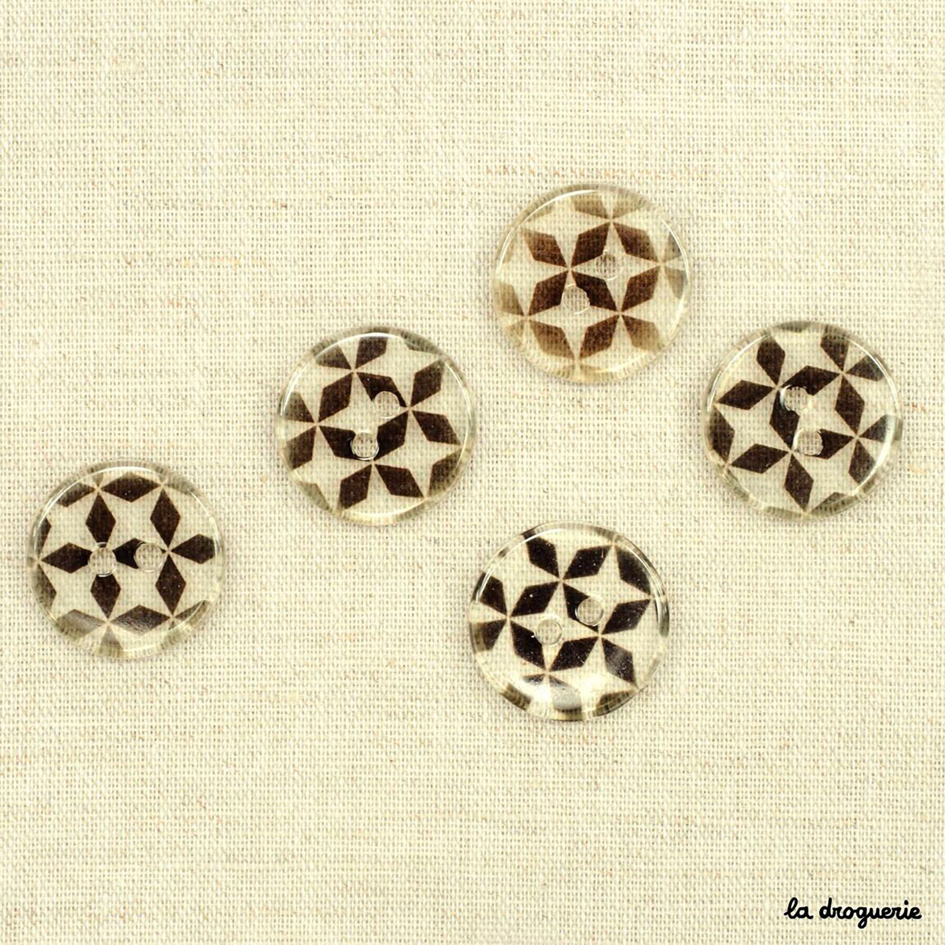 Boutons La Droguerie modèle Cristal Moulins (Transparent-Noir ; 20mm)