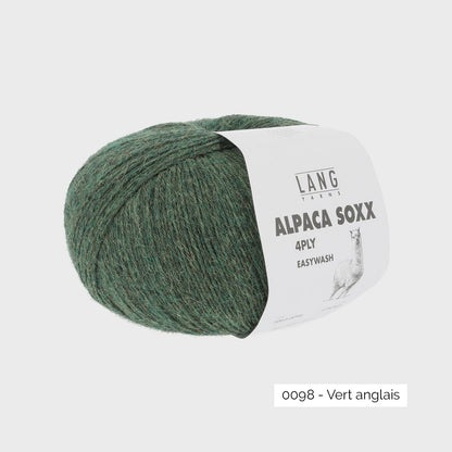 Pelote de laine à chaussettes à base d'alpaga Alpaca Soxx 4ply de Lang Yarns coloris 0098 Vert Anglais